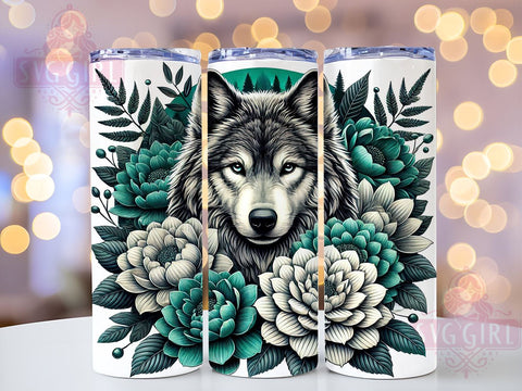 Boho Floral Wolf 20oz Tumbler, Floral Wolf Design, 20oz Tumbler Wrap, Animal Lover Gift, Bohemian Decor, Custom Drinkware, Nature Inspired Gift Sublimation SvggirlplusArt 