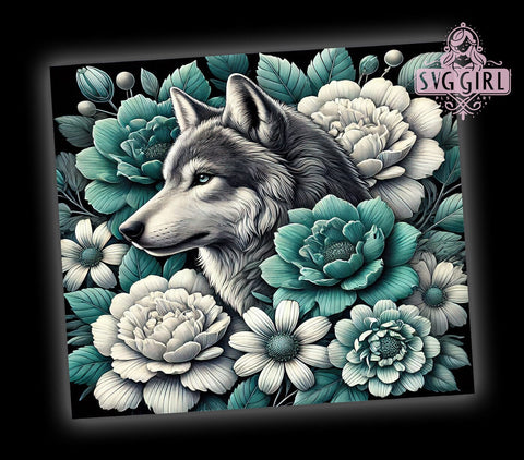 Boho Floral Wolf 20oz Tumbler, Floral Wolf Design, 20oz Tumbler Wrap, Animal Lover Gift, Bohemian Decor, Custom Drinkware, Nature Inspired Gift Sublimation SvggirlplusArt 