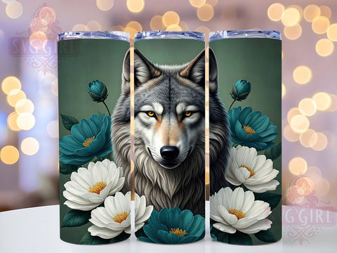 Boho Floral Wolf 20oz Tumbler, Floral Wolf Design, 20oz Tumbler Wrap, Animal Lover Gift, Bohemian Decor, Custom Drinkware, Nature Inspired Gift Sublimation SvggirlplusArt 