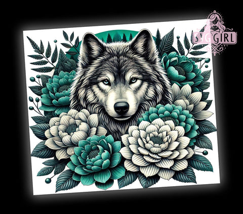 Boho Floral Wolf 20oz Tumbler, Floral Wolf Design, 20oz Tumbler Wrap, Animal Lover Gift, Bohemian Decor, Custom Drinkware, Nature Inspired Gift Sublimation SvggirlplusArt 