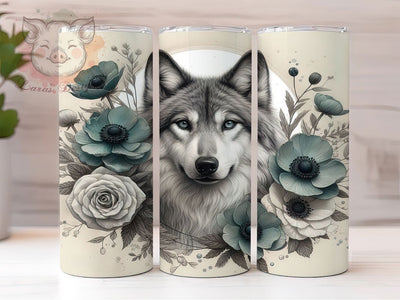 Boho Floral Wolf Tribal Nature Aesthetic Tumbler, Floral Wolf PNG, 20oz Sublimation Design, Bohemian Animal Tumbler, Wild Wolf Cup Wrap, Nature Aesthetic Tumbler Sublimation Lara' s Designs 