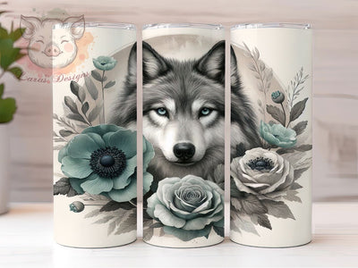 Boho Floral Wolf Tribal Nature Aesthetic Tumbler, Floral Wolf PNG, 20oz Sublimation Design, Bohemian Animal Tumbler, Wild Wolf Cup Wrap, Nature Aesthetic Tumbler Sublimation Lara' s Designs 