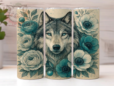 Boho Floral Wolf Tribal Nature Aesthetic Tumbler, Floral Wolf PNG, 20oz Sublimation Design, Bohemian Animal Tumbler, Wild Wolf Cup Wrap, Nature Aesthetic Tumbler Sublimation Lara' s Designs 