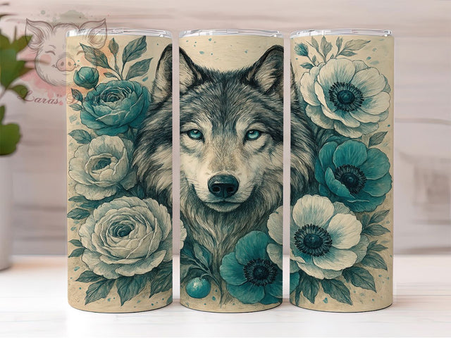 Boho Floral Wolf Tribal Nature Aesthetic Tumbler, Floral Wolf PNG, 20oz Sublimation Design, Bohemian Animal Tumbler, Wild Wolf Cup Wrap, Nature Aesthetic Tumbler Sublimation Lara' s Designs 