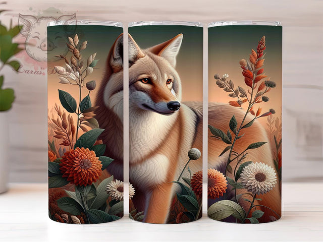 Boho Floral Woodland Fox Tumbler, Floral Fox Wrap, 20Oz Skinny Tumbler, Bohemian Animal Sublimation, Whimsical Fox Design, Nature-Inspired Tumbler, Rustic Woodland Wrap Sublimation Lara' s Designs 