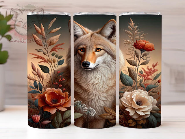 Boho Floral Woodland Fox Tumbler, Floral Fox Wrap, 20Oz Skinny Tumbler, Bohemian Animal Sublimation, Whimsical Fox Design, Nature-Inspired Tumbler, Rustic Woodland Wrap Sublimation Lara' s Designs 