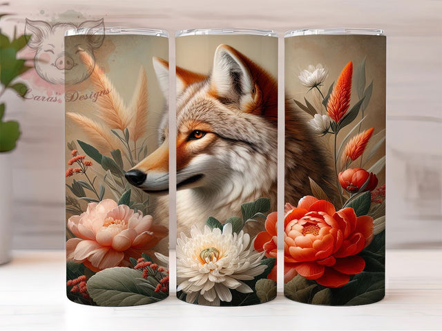 Boho Floral Woodland Fox Tumbler, Floral Fox Wrap, 20Oz Skinny Tumbler, Bohemian Animal Sublimation, Whimsical Fox Design, Nature-Inspired Tumbler, Rustic Woodland Wrap Sublimation Lara' s Designs 