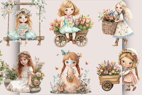 Boho Flower Girl Clipart Bundle. Sublimation SVGArt 