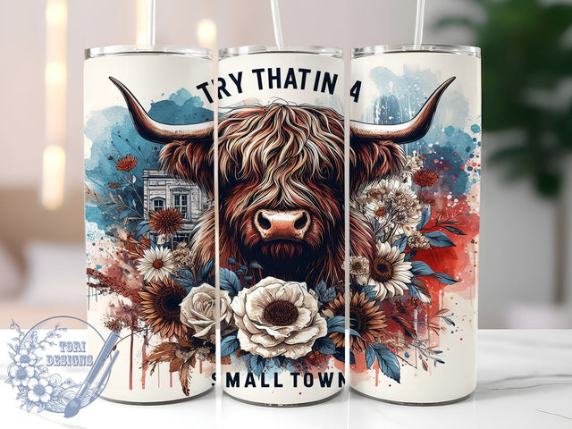 Boho Flower Highland Cow 20oz Skinny Tumbler, Highland Cow Western Tumbler Png, Straight & Tapered Tumbler Wrap, Instant Digital Download Sublimation ToriDesigns 