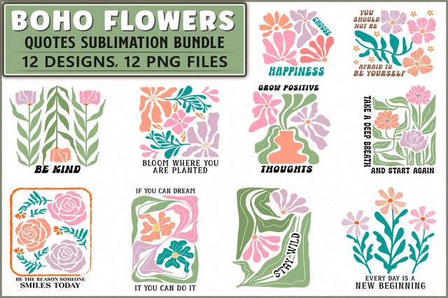 Boho Flower Quotes PNG Bundle Sublimation Shetara Begum 