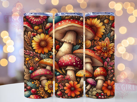 Boho Forest Core Red Mushrooms 20oz Tumbler Wrap Sublimation Design, Straight Tapered Tumbler Wrap, Mushrooms Tumbler Png, Instant Digital Download Sublimation SvggirlplusArt 