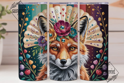 Boho Fox Floral Dream 20oz Tumbler Wrap Sublimation sassyprint 