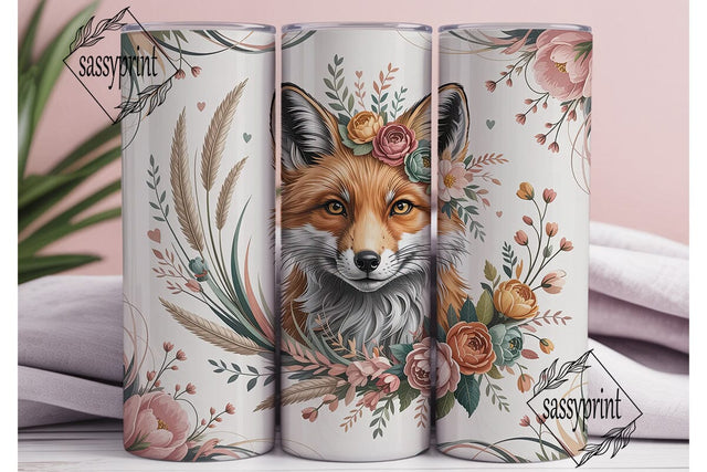 Boho Fox Floral Wreath 20oz Tumbler Wrap Sublimation sassyprint 