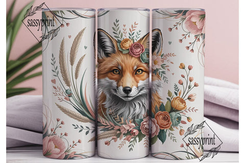 Boho Fox Floral Wreath 20oz Tumbler Wrap Sublimation sassyprint 