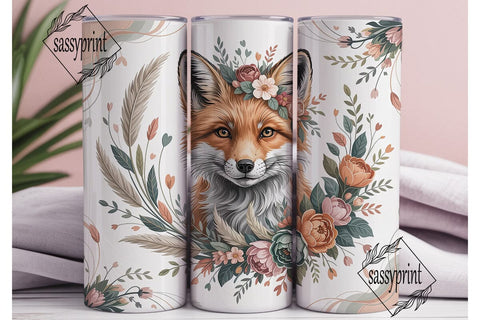 Boho Fox Floral Wreath 20oz Tumbler Wrap Sublimation sassyprint 