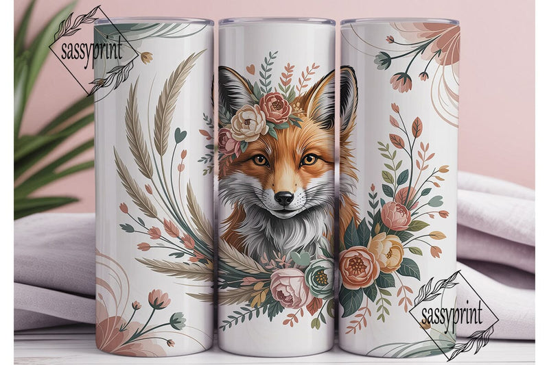 Boho Fox Floral Wreath 20oz Tumbler Wrap Sublimation sassyprint 