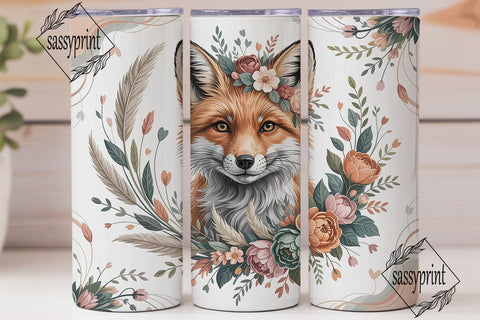 Boho Fox Floral Wreath 20oz Tumbler Wrap Sublimation sassyprint 