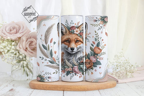 Boho Fox Floral Wreath 20oz Tumbler Wrap Sublimation sassyprint 
