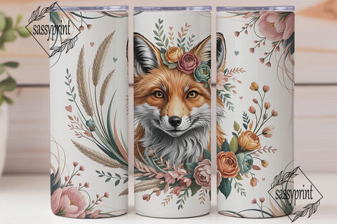 Boho Fox Floral Wreath 20oz Tumbler Wrap Sublimation sassyprint 