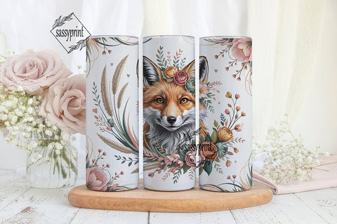 Boho Fox Floral Wreath 20oz Tumbler Wrap Sublimation sassyprint 