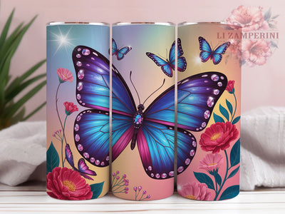 Boho Gem Butterfly Floral Tumbler, Gem Floral Tumbler, Seamless Boho Wrap, Whimsical Butterfly Wrap, Artistic Gem Wrap, Sublimation Design, Trendy Gift Idea Sublimation Li Zamperini 