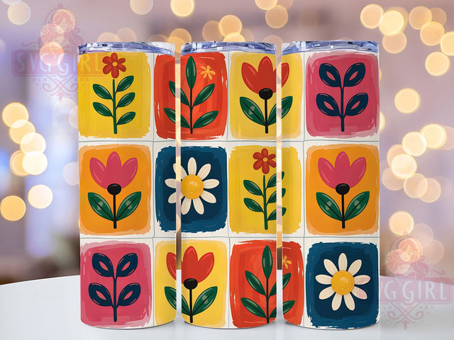 Boho Geometric Abstract Floral Tumbler, Abstract Geometric Cup, 20Oz Tumbler Wrap, Sublimation Boho Design, Colorful Bohemian Drinkware, Artistic Floral Mug Wrap, Modern Boho Tumbler Sublimation SvggirlplusArt 