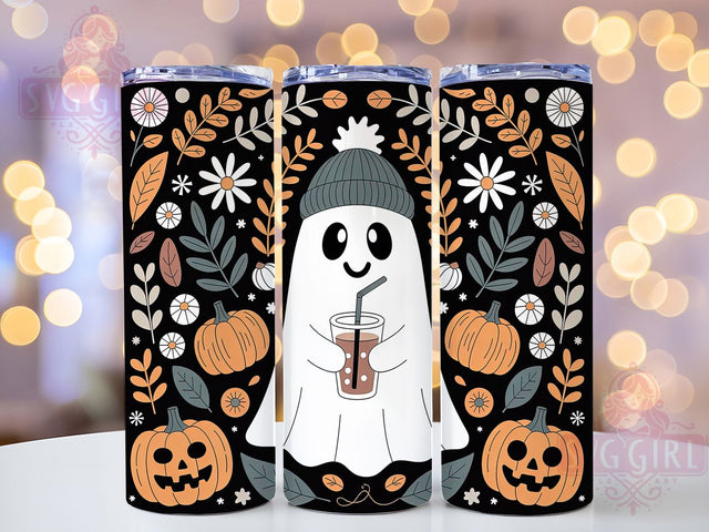 Boho Ghost Fall Floral 20oz Tumbler, Fall Floral, Autumn Tumbler, Halloween Boho, Floral Ghost, Sublimation Wrap, 20Oz Tumbler Sublimation SvggirlplusArt 