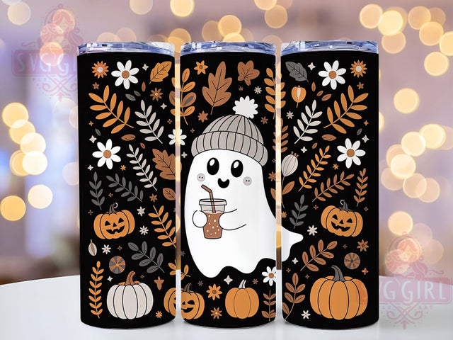 Boho Ghost Fall Floral 20oz Tumbler, Fall Floral, Autumn Tumbler, Halloween Boho, Floral Ghost, Sublimation Wrap, 20Oz Tumbler Sublimation SvggirlplusArt 