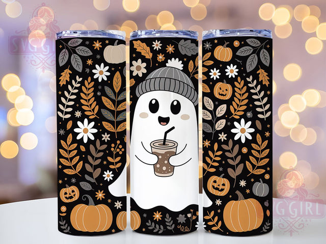 Boho Ghost Fall Floral 20oz Tumbler, Fall Floral, Autumn Tumbler, Halloween Boho, Floral Ghost, Sublimation Wrap, 20Oz Tumbler Sublimation SvggirlplusArt 