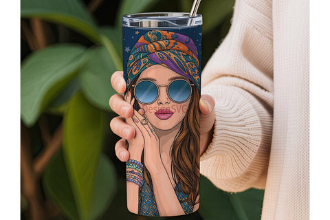 Boho Girl 20oz Tumbler Wrap Sublimation DesignSVG 