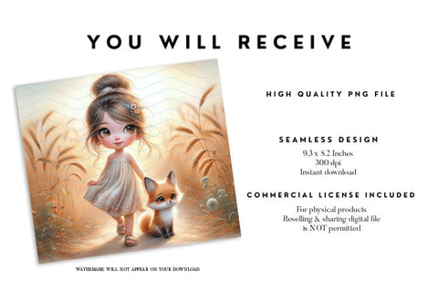 Boho Girl and Fox Tumbler Sublimation Design Sublimation BijouBay 