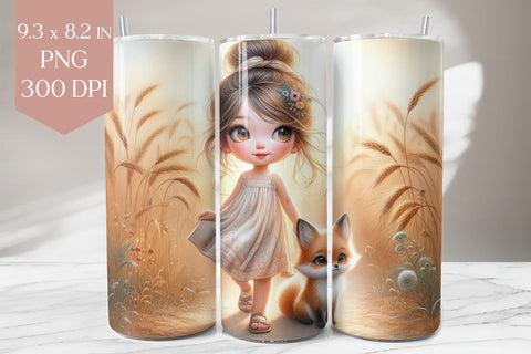 Boho Girl and Fox Tumbler Sublimation Design Sublimation BijouBay 
