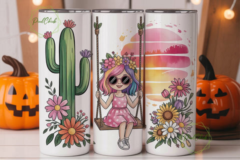 Boho Girl on Swing 20oz Tumbler Wrap Sublimation PixelChick 