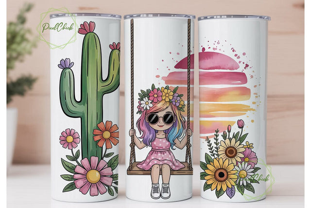 Boho Girl on Swing 20oz Tumbler Wrap Sublimation PixelChick 