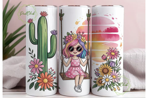 Boho Girl on Swing 20oz Tumbler Wrap Sublimation PixelChick 