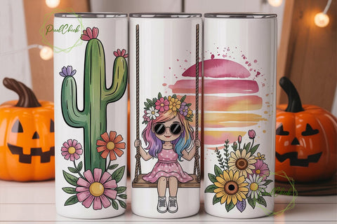 Boho Girl on Swing 20oz Tumbler Wrap Sublimation PixelChick 