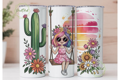 Boho Girl on Swing 20oz Tumbler Wrap Sublimation PixelChick 