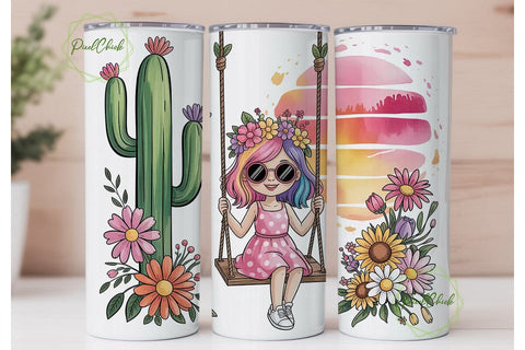 Boho Girl on Swing 20oz Tumbler Wrap Sublimation PixelChick 