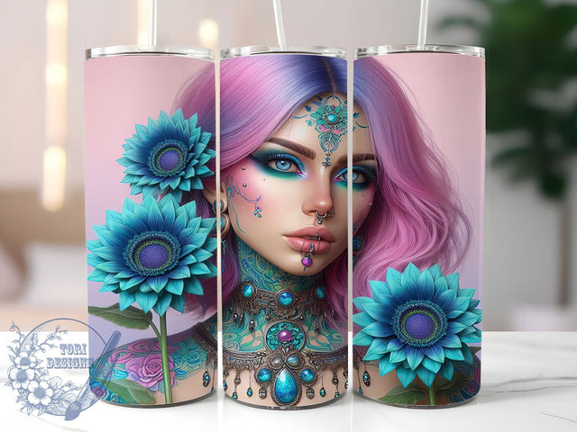 Boho Goddess Sunflower Tumbler, Sunflower Wrap Design, Dual-Tone Hair Tumbler, 20oz Sublimation PNG, Boho Mom Tumbler, Flower Power Tumbler, Sunflower Goddess Cup Sublimation ToriDesigns 