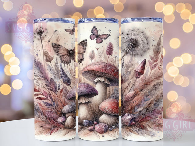 Boho Goth Mushroom Crystal Witchy Tumbler, Goth Mushroom Design, Crystal Tumbler PNG, Cute Witchy Tumbler, 20oz Sublimation Wrap, Aesthetic Mushroom Cup, Mystical Tumbler Design Sublimation SvggirlplusArt 