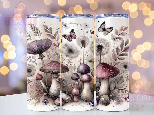 Boho Goth Mushroom Crystal Witchy Tumbler, Goth Mushroom Design, Crystal Tumbler PNG, Cute Witchy Tumbler, 20oz Sublimation Wrap, Aesthetic Mushroom Cup, Mystical Tumbler Design Sublimation SvggirlplusArt 