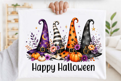 Boho Halloween Witch Hats Clipart PNG Sublimation SVGArt 