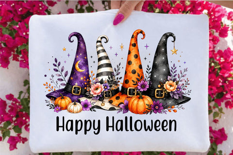 Boho Halloween Witch Hats Clipart PNG Sublimation SVGArt 