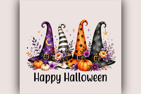 Boho Halloween Witch Hats Clipart PNG Sublimation SVGArt 