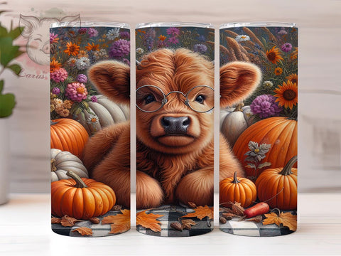 Boho Highland Cow 20 oz Skinny Tumbler Sublimation Design, Straight & Tapered Tumbler Png, Highland Cow Tumbler Png, Digital Download PNG Sublimation Lara' s Designs 