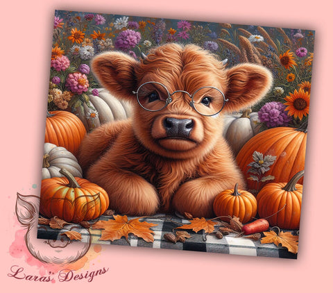 Boho Highland Cow 20 oz Skinny Tumbler Sublimation Design, Straight & Tapered Tumbler Png, Highland Cow Tumbler Png, Digital Download PNG Sublimation Lara' s Designs 