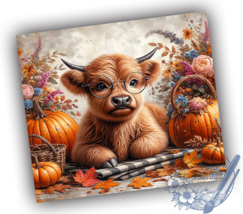 Boho Highland Cow 20oz Skinny Tumbler PNG, Highland Cow Tumbler Sublimation Wrap, Straight & Tapered Tumbler Wrap, Instant Digital Download Sublimation ToriDesigns 