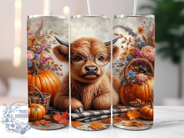 Boho Highland Cow 20oz Skinny Tumbler PNG, Highland Cow Tumbler Sublimation Wrap, Straight & Tapered Tumbler Wrap, Instant Digital Download Sublimation ToriDesigns 