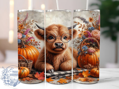 Boho Highland Cow 20oz Skinny Tumbler PNG, Highland Cow Tumbler Sublimation Wrap, Straight & Tapered Tumbler Wrap, Instant Digital Download Sublimation ToriDesigns 