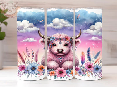 Boho Highland Cow 20oz Tumbler Png, Straight & Tapered Tumbler Png, Floral Cow Tumbler Png, Digital Download PNG Sublimation Lara' s Designs 